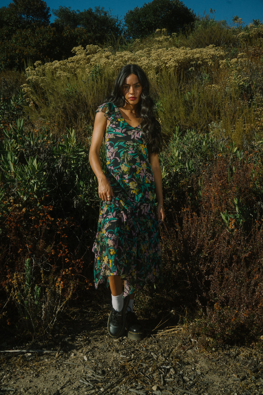 Serena Dress in Vibrant Indigo Floral