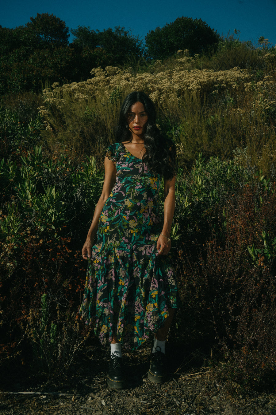 Serena Dress in Vibrant Indigo Floral