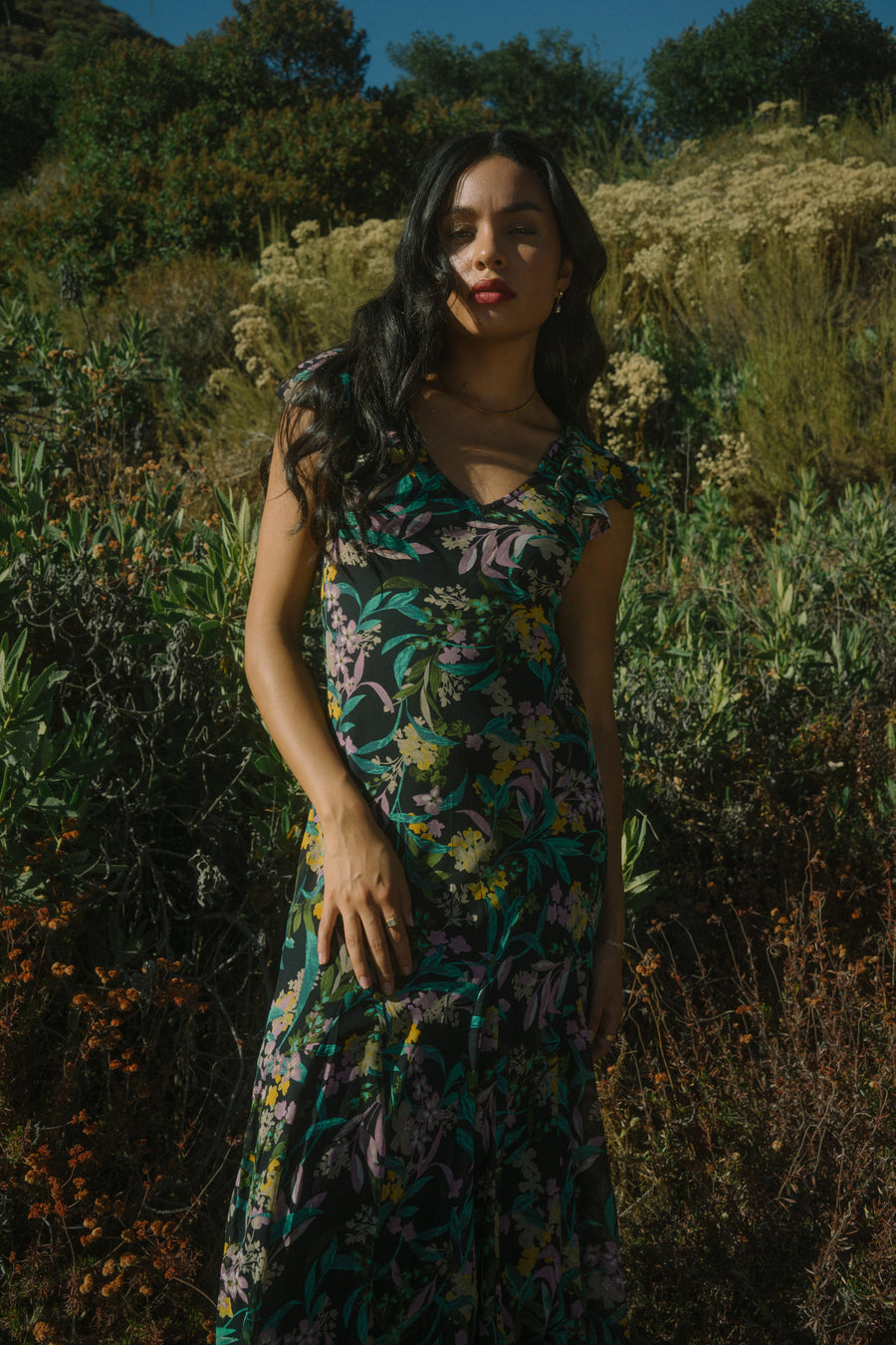 Serena Dress in Vibrant Indigo Floral