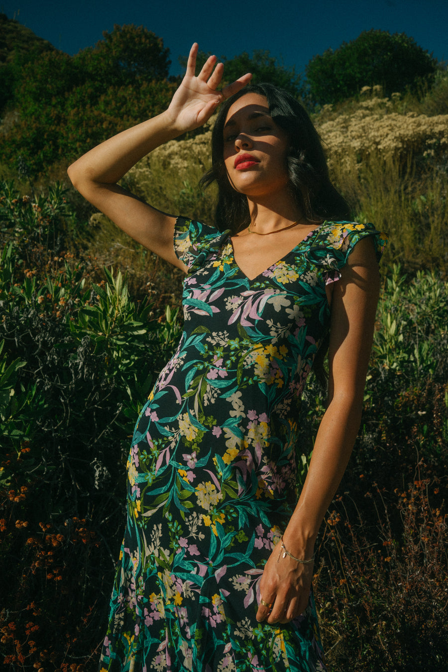 Serena Dress in Vibrant Indigo Floral