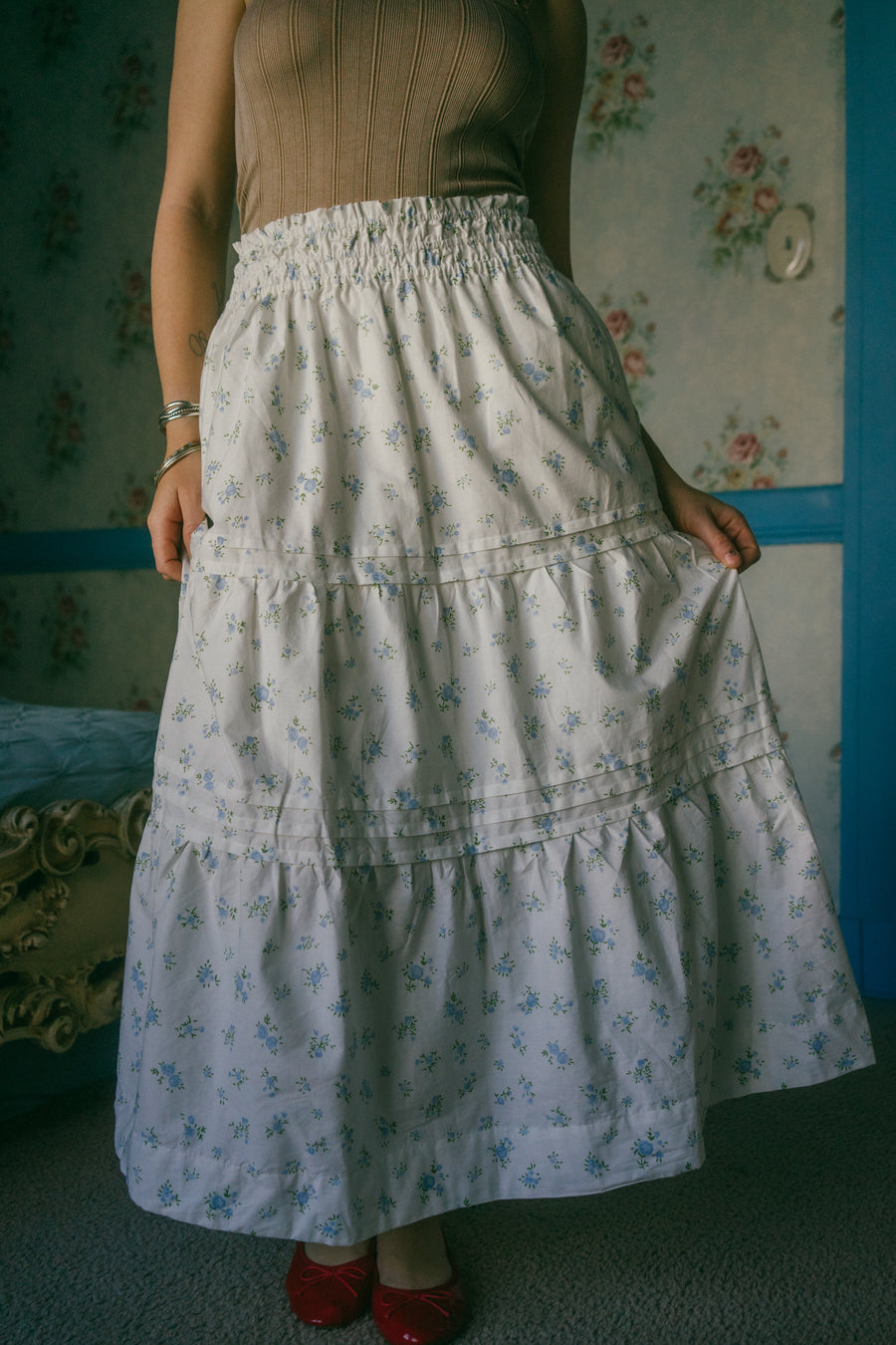 Zosia Skirt in Blue Daisy