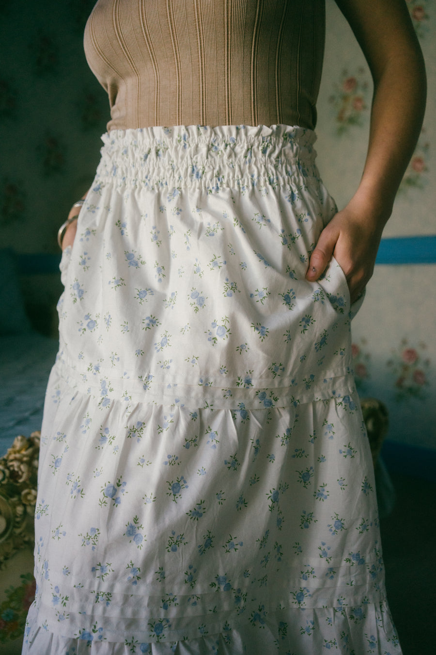 Zosia Skirt in Blue Daisy