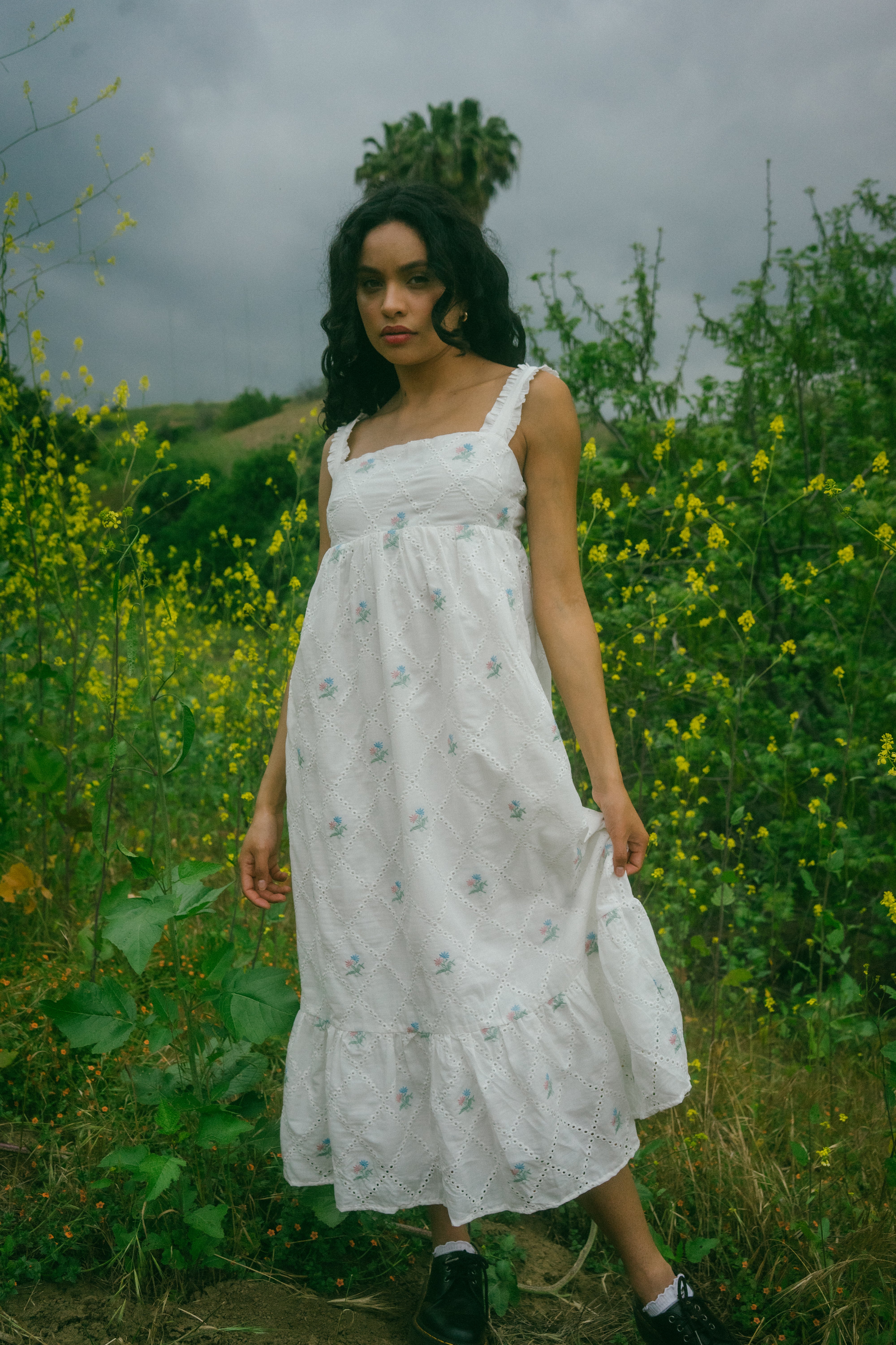 green emerald velvet dress Astr The Label | Mable Floral Tiered Ruffle Maxi Dress in Lilac Green Floral