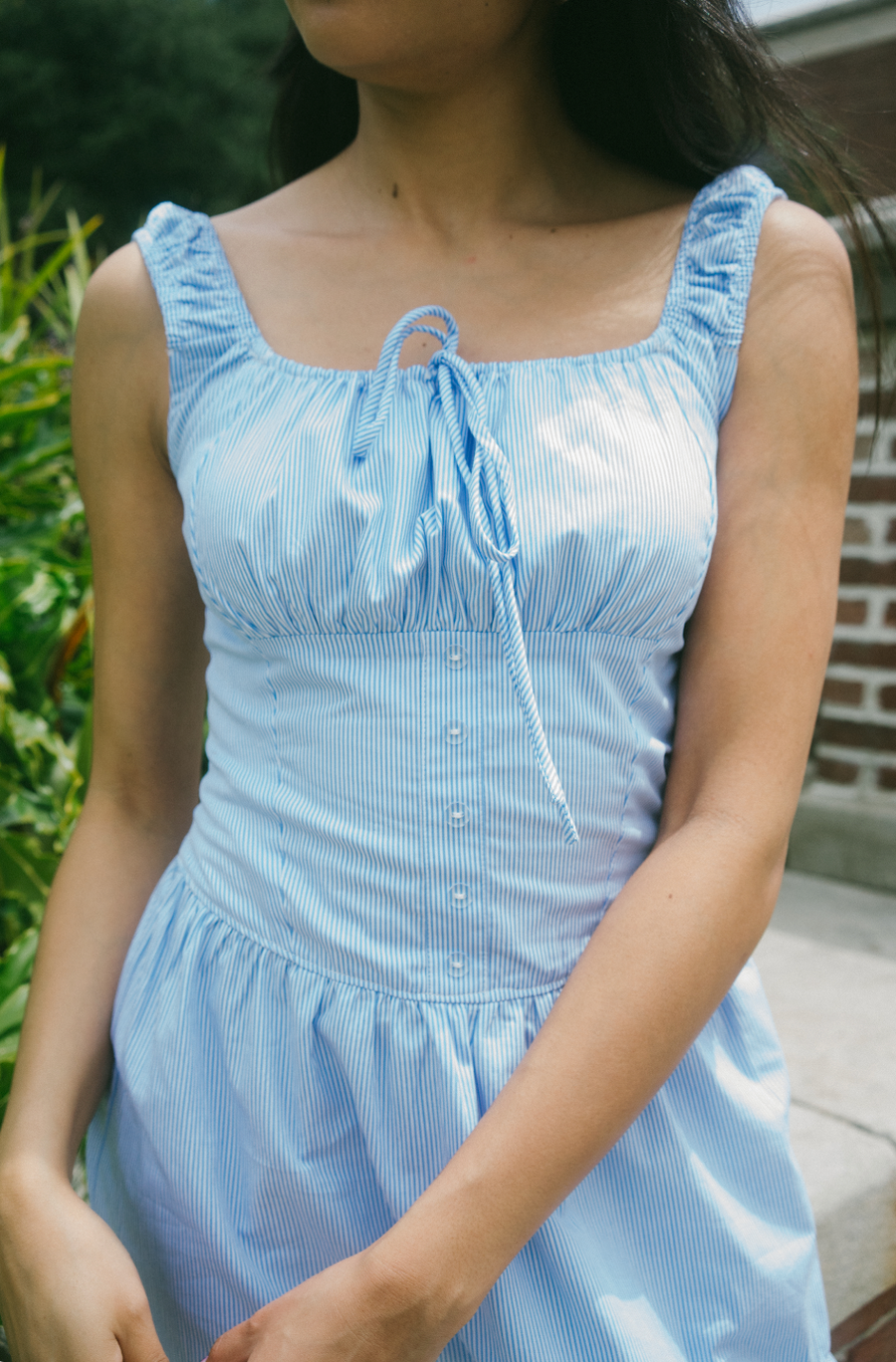 Gretal Dress in Pinstriped Blue